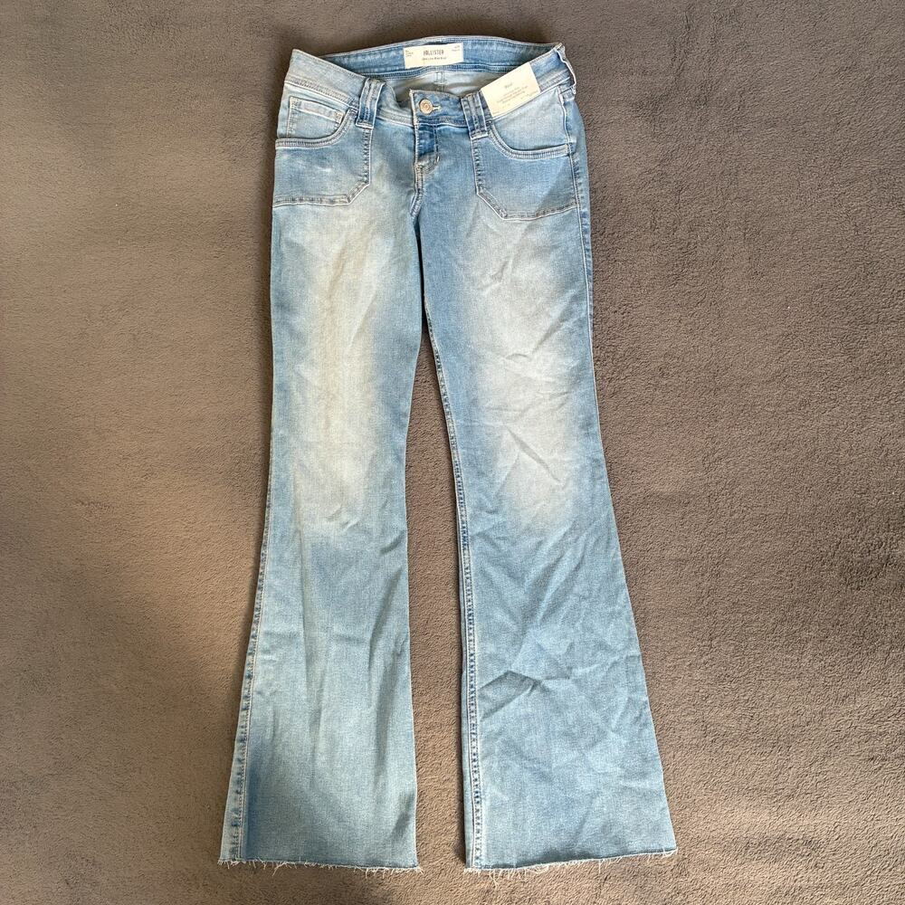 Hollister Light Wash Blue Stretch Ultra Low Rise Boot Flare Jeans Womens Size 29